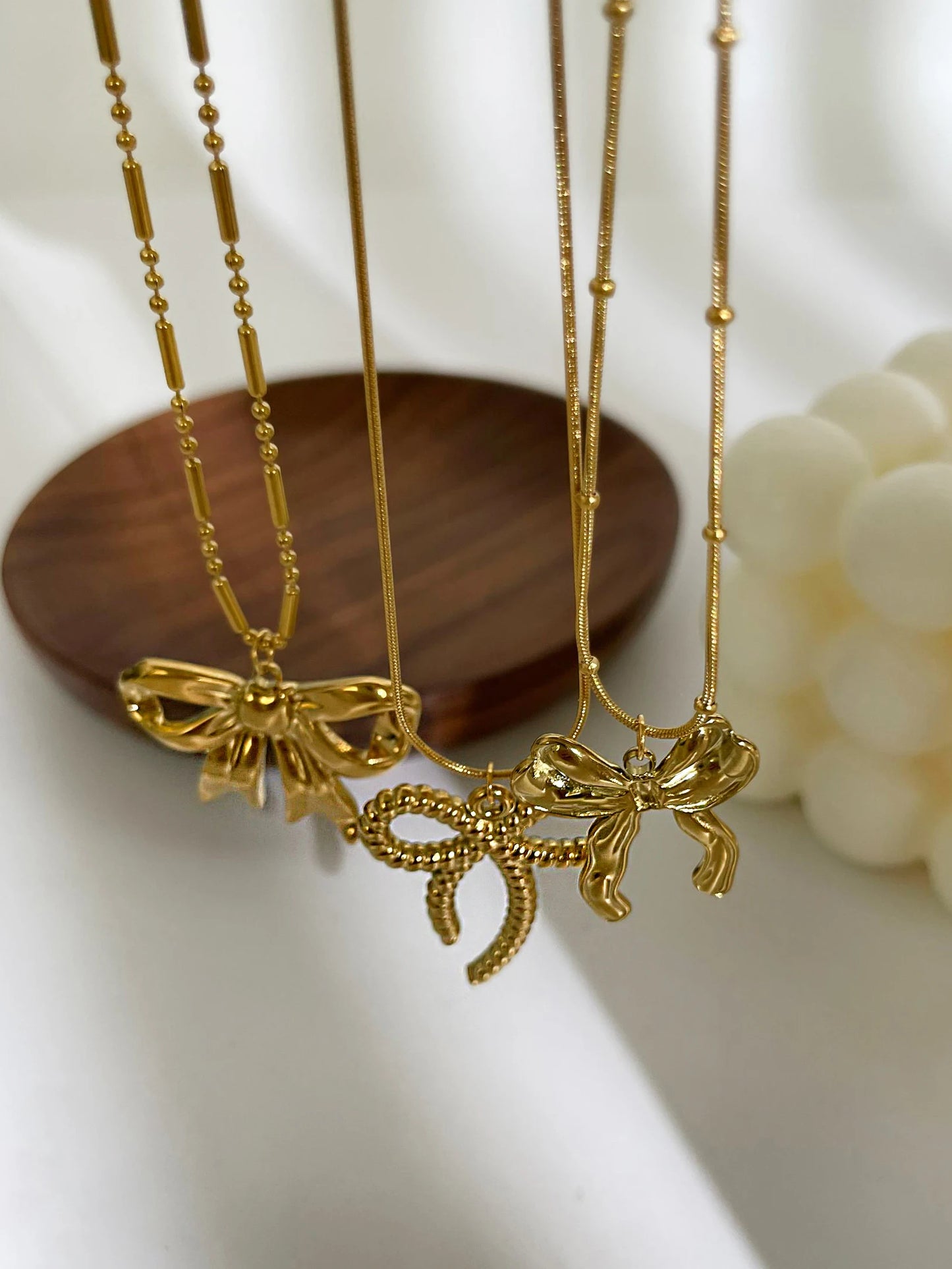 Peri'sbox Classic Elegant Gold Plated Thin Chain Bow Knot Pendant Necklaces for Women Stainless Steel Waterproof Summer Jewelry