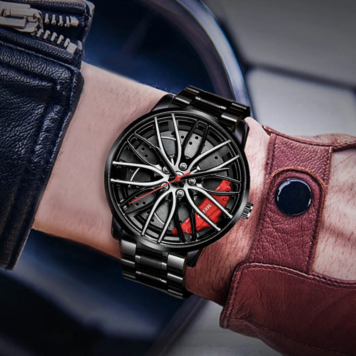 Fashion Men Sports Watches 3d Car Wheel Stainless Steel Band Wrist Watch Men's Quartz Watch Men's Watches