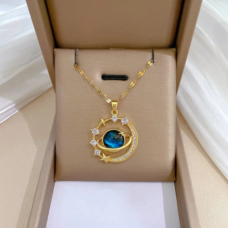 316L Stainless Steel Sun Pendant Necklace For Women Exquisite and Fashionable Planet Clavicle Chain Girls Party Jewelry Gifts
