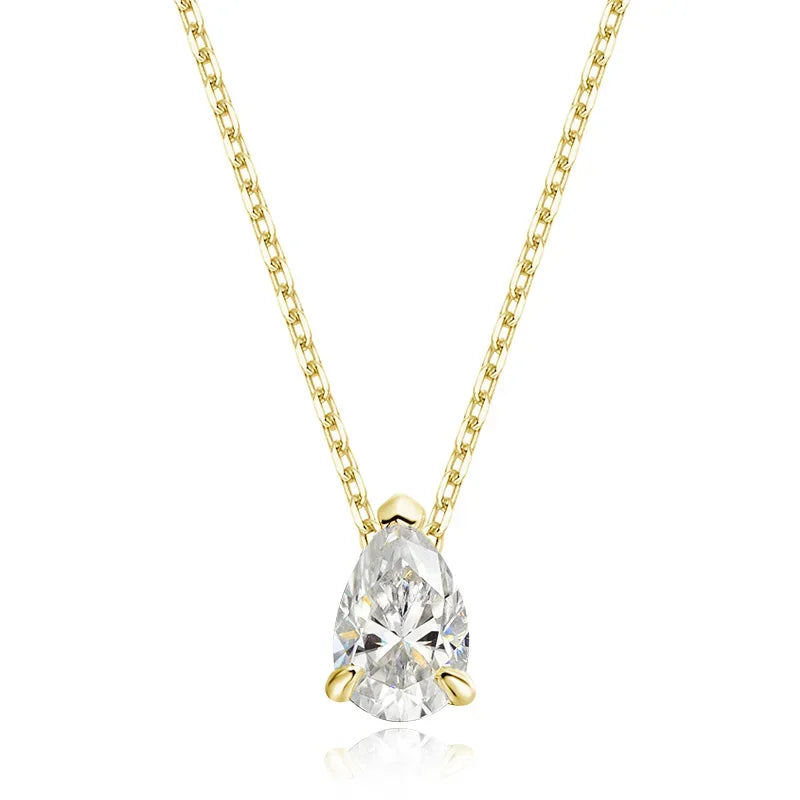 Smyoue Certified 1CT 2CT Pear Cut D VVS1 Moissanite Necklace for Women 18k Gold Plated Jewelry 100% Sterling Silver 925 Pendant