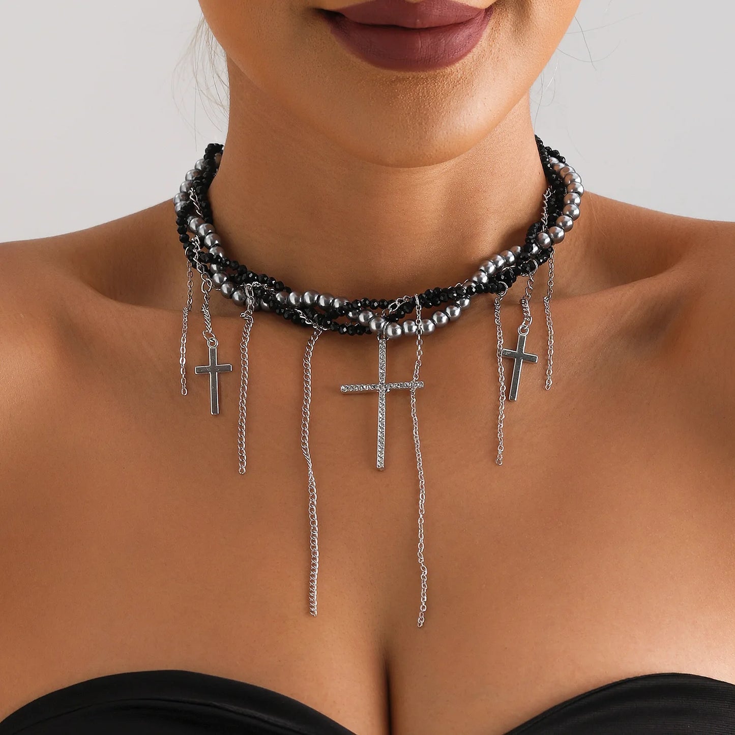 New Y2K Heart Beaded Necklace Women Boho Crystal Class Gravel Clavicle Chain Cool Y2K Choker Exquisite Fashion Jewelry