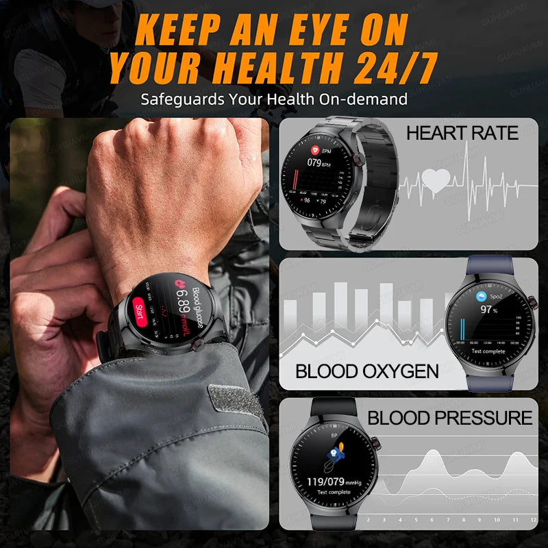 2024 Medical Grade Uric Acid Blood Fat Men Smartwatch ECG Blood Glucose Heart Rate Blood Pressure Health Monitoring Smart Watch