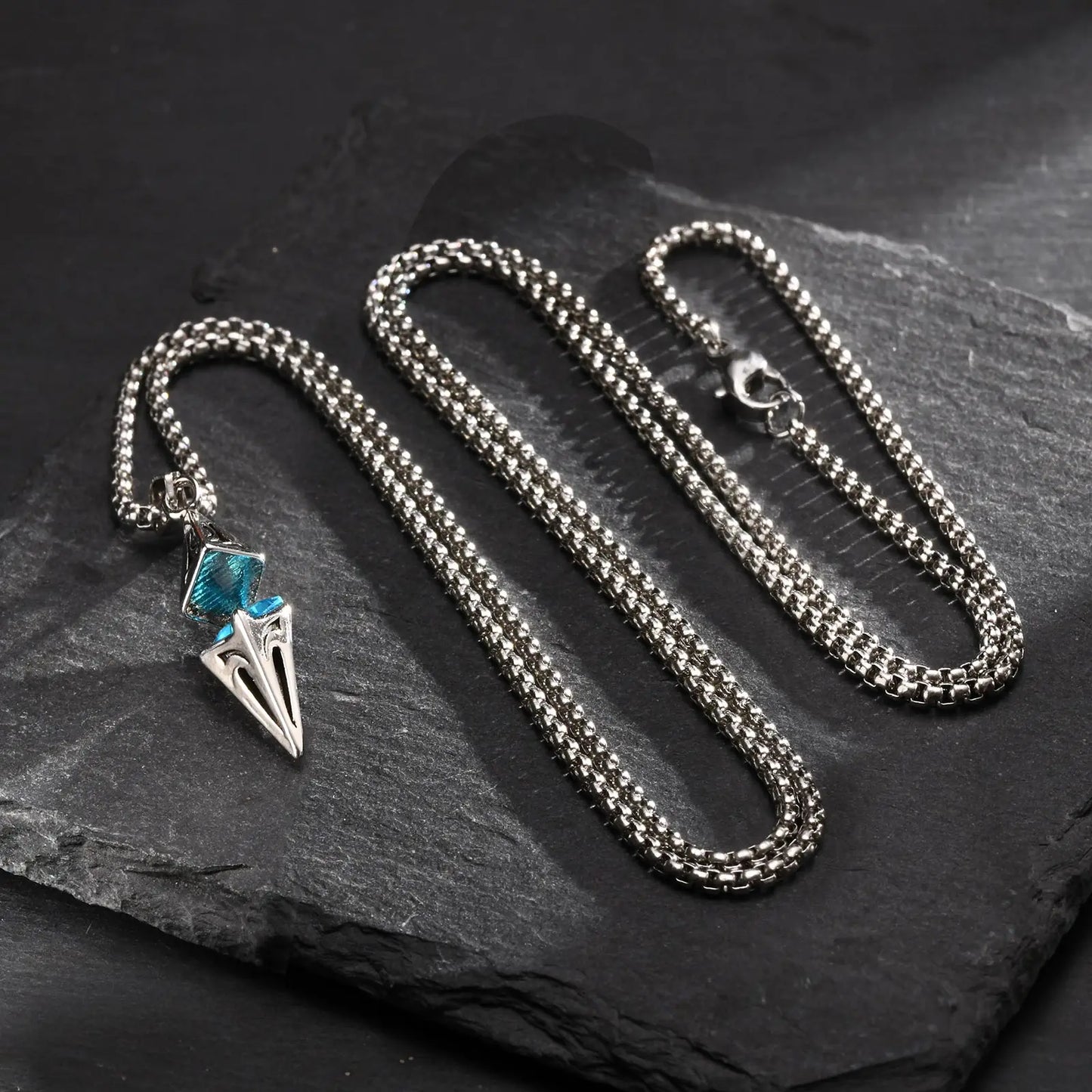 Stylish Blue Stone Necklaces for Men Women,Stainless Steel Geometric Pendant Collar,Valentine's Birthday Party Gift for Him