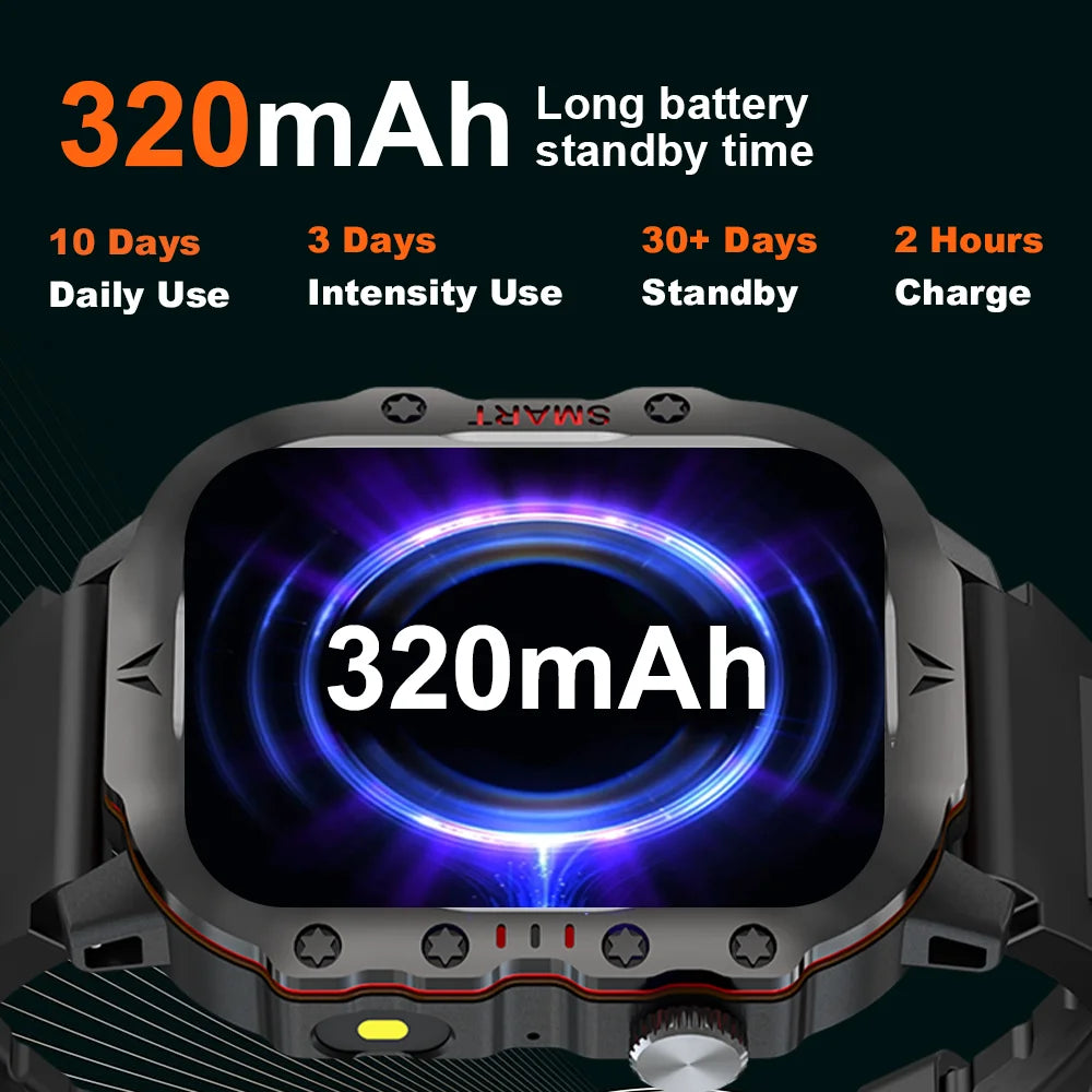 LAXASFIT Smart Watch Military Grade Toughness Bluetooth Voice Call LED Flashlight IP68 Waterproof Outdoor Sports Smart Watch