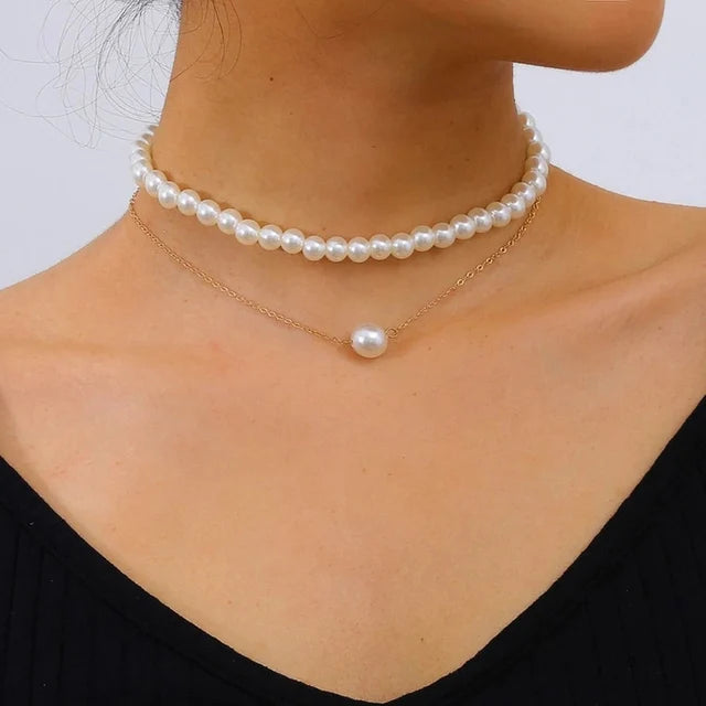 2023 Trend Elegant Jewelry Wedding Big Pearl Necklace For Women Fashion Imitation Pearl Green Rose Color Stone Choker Necklace