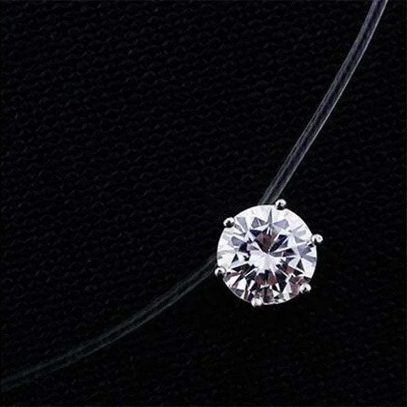 Zircon Stone Transparent Invisible Fishing Line Pearl Choker Women Vintage Trendy Elegant Crystal Necklace Wedding Necklaces