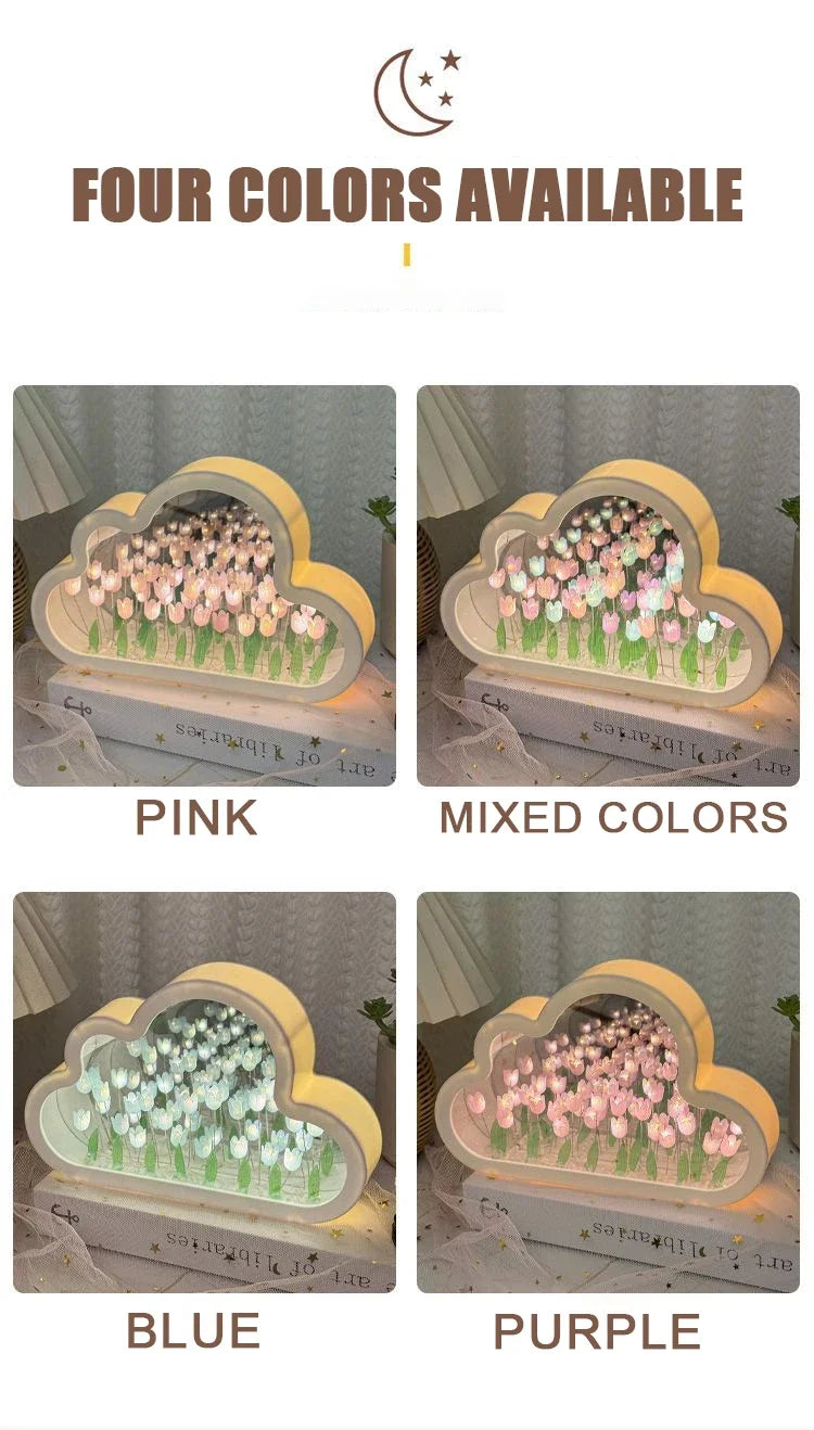 New DIY Creative Tulip Flower Mirror Cloud Three-Dimensional Small Night Lamp Material Package For Bestie Girlfriend Couple Gift