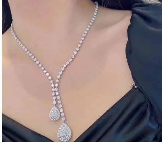 AEAW 14k Gold IGI Pear Cut Full Eternity DE Color VS-VVS Necklace & Earring total 30g Lab Grown Diamond Matching Setting