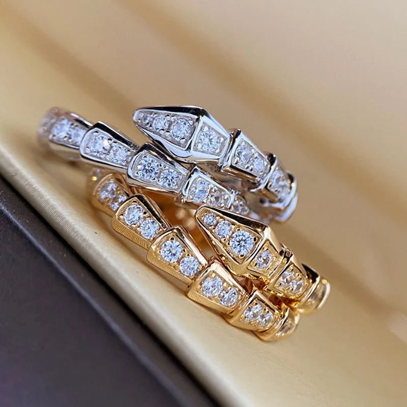 Full Diamond Snake Ring Platinum-plated Small Snake Ring Trend Opening Snake Bone Zircon Index Finger Ring