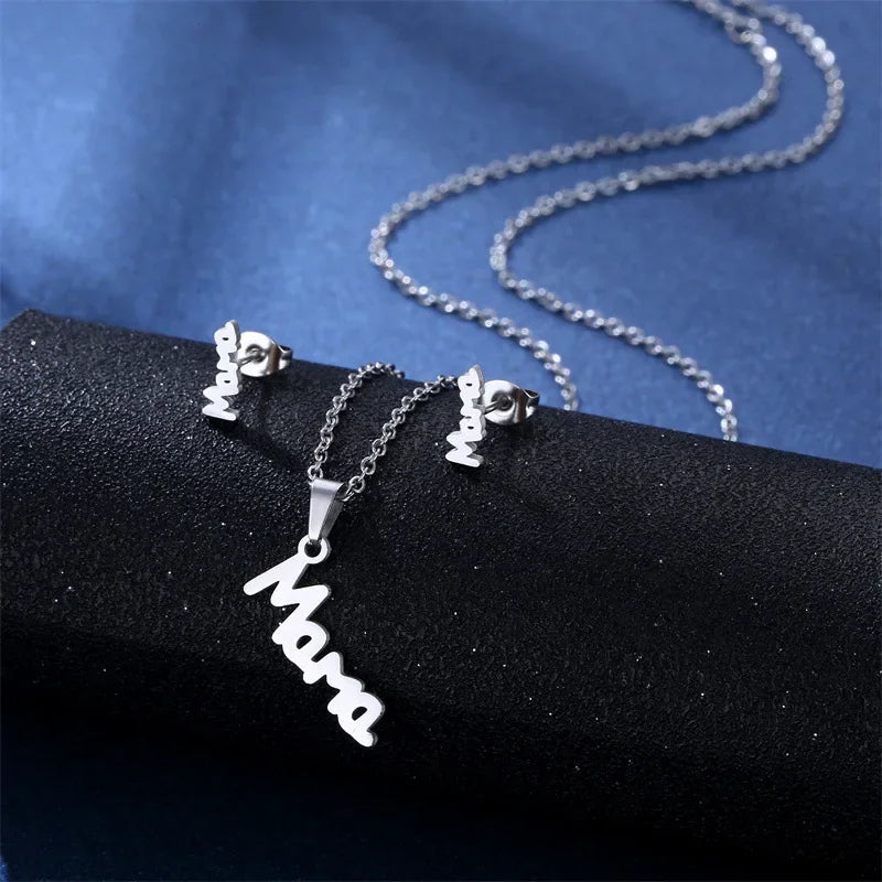 Mama Letter Pendant Necklace For Women Mom Mother's Day Clavicle Chain Choker Stainless Steel Jewelry Minimal Gift