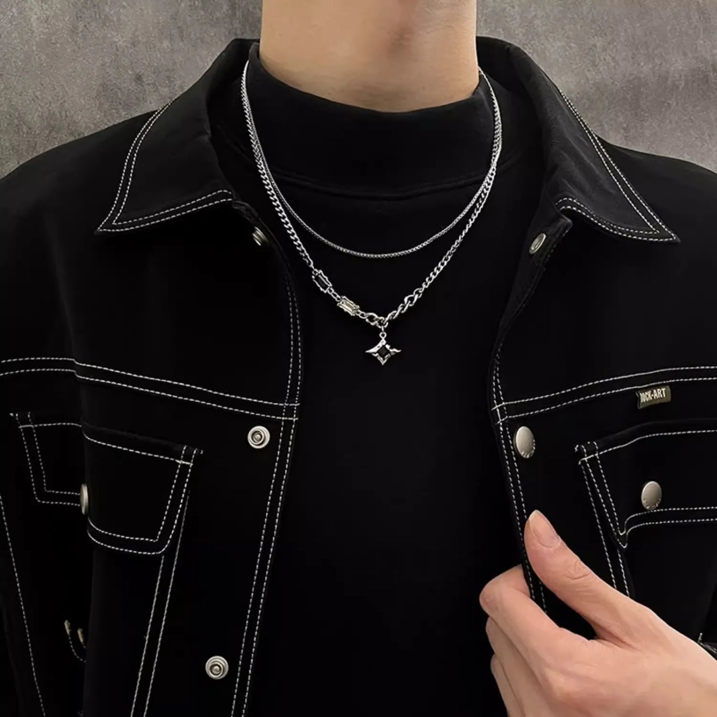 Kpop Cross Star Beaded Necklace for Men Unisex Hiphop Imitation Pearl Star Pendant Necklaces Women Y2K Punk Tassel Necklace