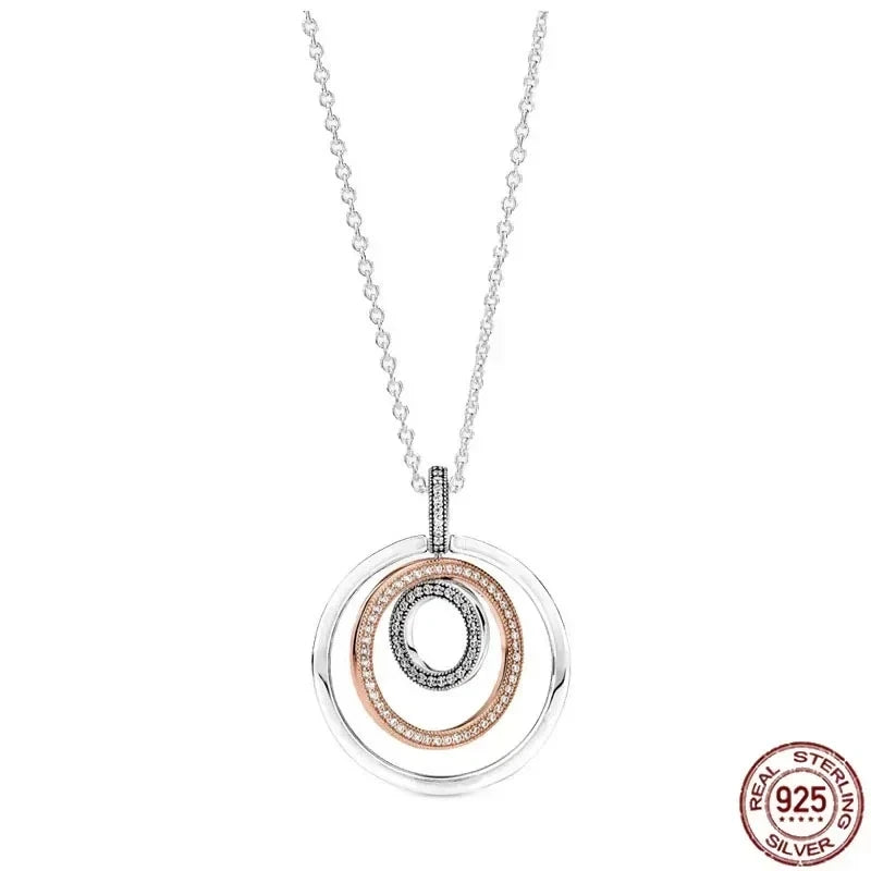 New 925 sterling silver classic dazzling heart-shaped multi circular pendant necklace fits design original charm beaded DIY gift