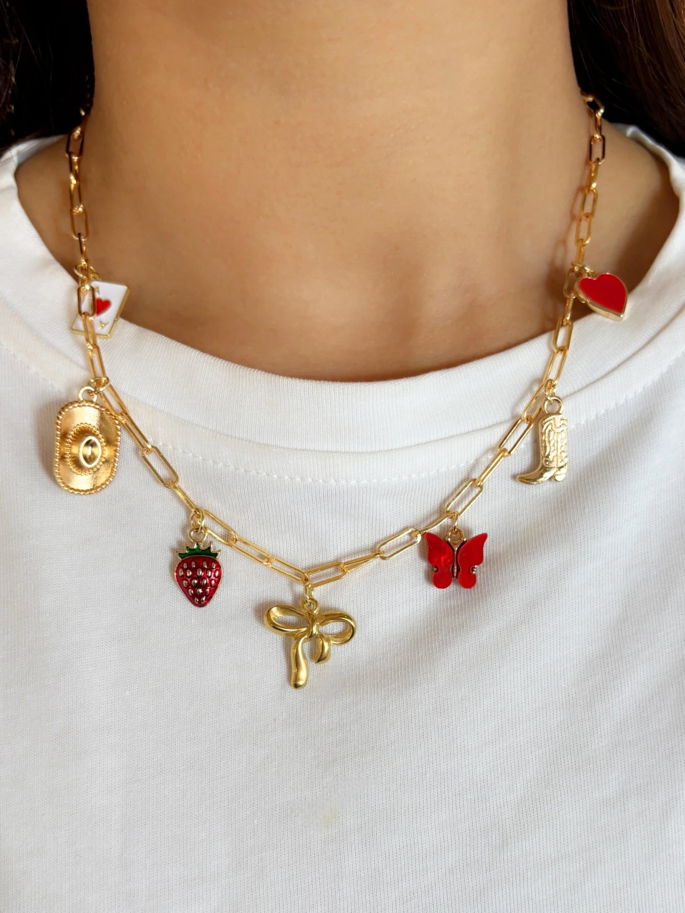 Creative Stainless Steel Bow Strawberry Pendanta Pendant Necklace For Women Charms Dainty Jewel
