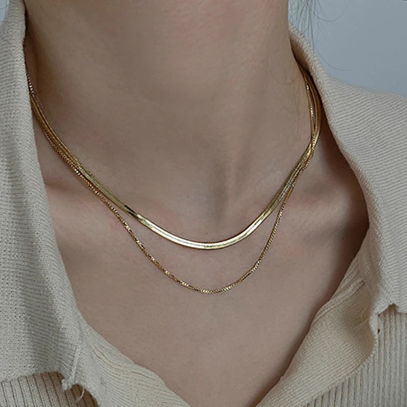 New 2024 Stainless steel Double layered stacking chain necklace Women Woman's Choker jewelry necklace for women