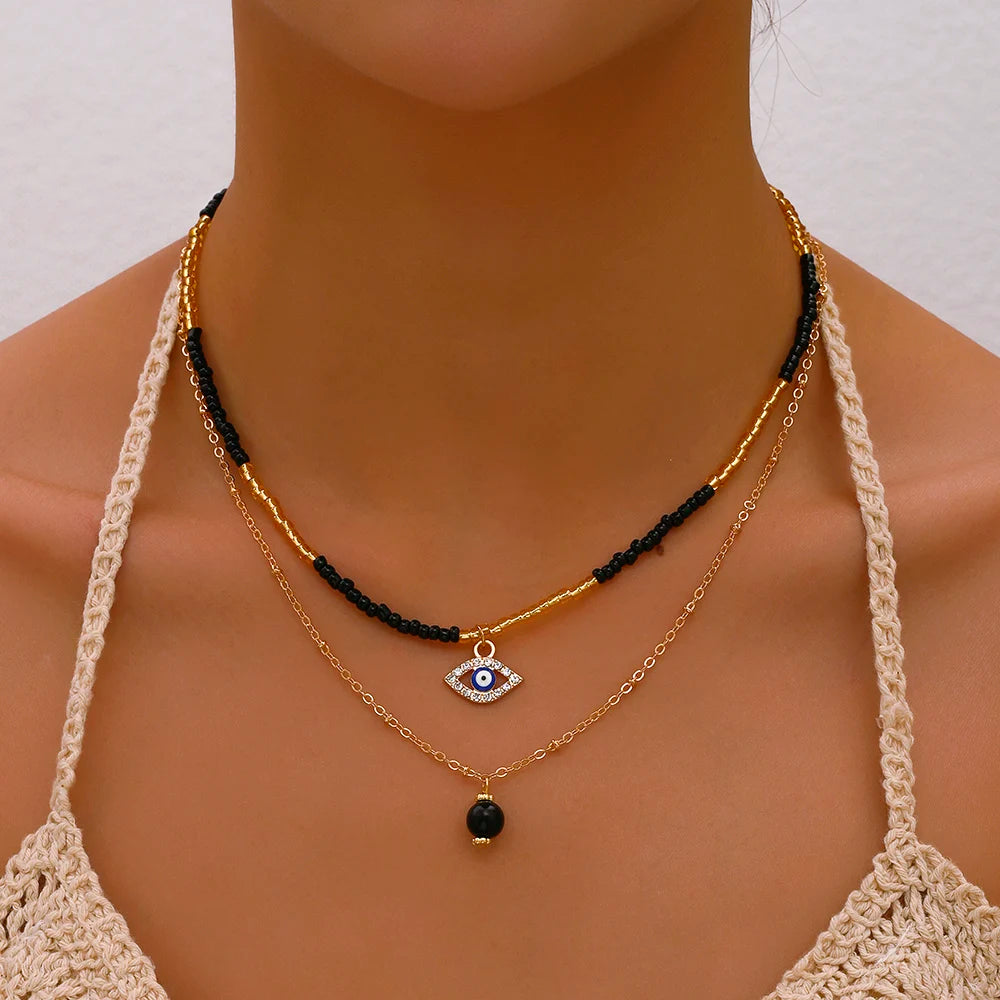 Bohemian Multilayer Handmade Beads Chain Fashion Necklaces Tassels Colorful Crystal Pendant Jewelry For Women Accessories X0180