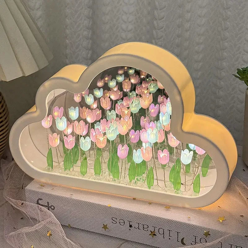 New DIY Creative Tulip Flower Mirror Cloud Three-Dimensional Small Night Lamp Material Package For Bestie Girlfriend Couple Gift
