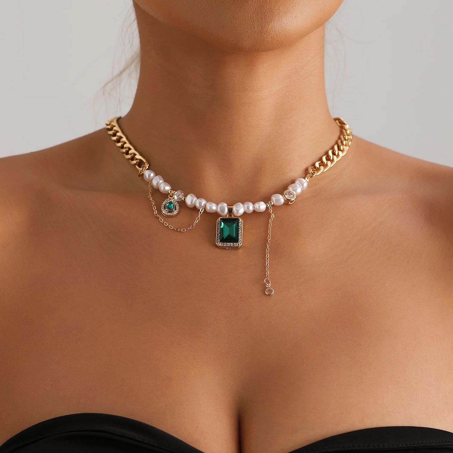 New Y2K Heart Beaded Necklace Women Boho Crystal Class Gravel Clavicle Chain Cool Y2K Choker Exquisite Fashion Jewelry