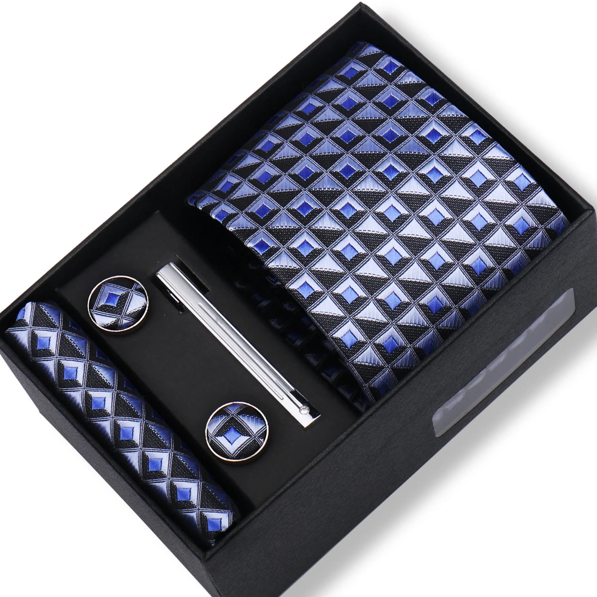 Fashion Elegant Men's Necktie Gift Box Striped Tie Handchief Cufflink Tie Clip 4 pcs Set Wedding Business Party Suit Accessories