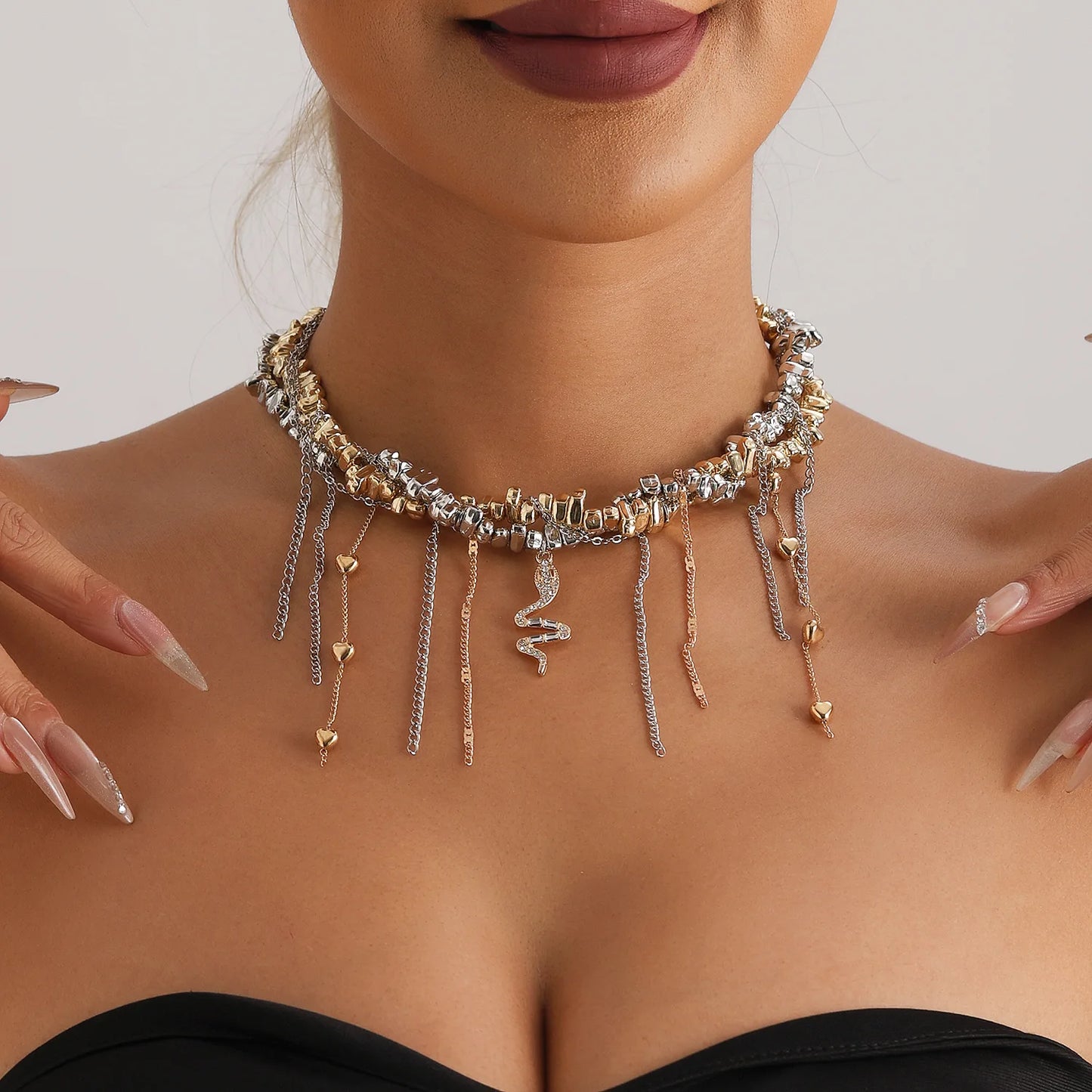 New Y2K Heart Beaded Necklace Women Boho Crystal Class Gravel Clavicle Chain Cool Y2K Choker Exquisite Fashion Jewelry
