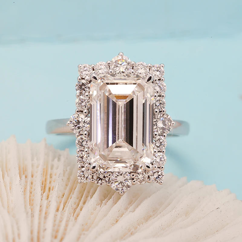 IGI lab Grown Diamond 14K Yellow Gold Emerald Cut F Color Engagement Ring 7 Carat 0.96ctw CVD Diamond Ring Engagement Ring Set