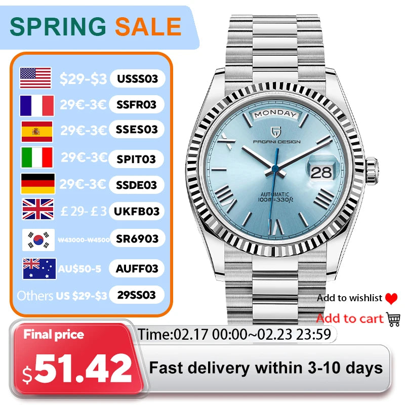 PAGANI DESIGN 2025 New DD36 Men's Watches Top brand Luxury Mechanical Automatic Watch Men AR Sapphire Wristwatch Men 10Bar ST16