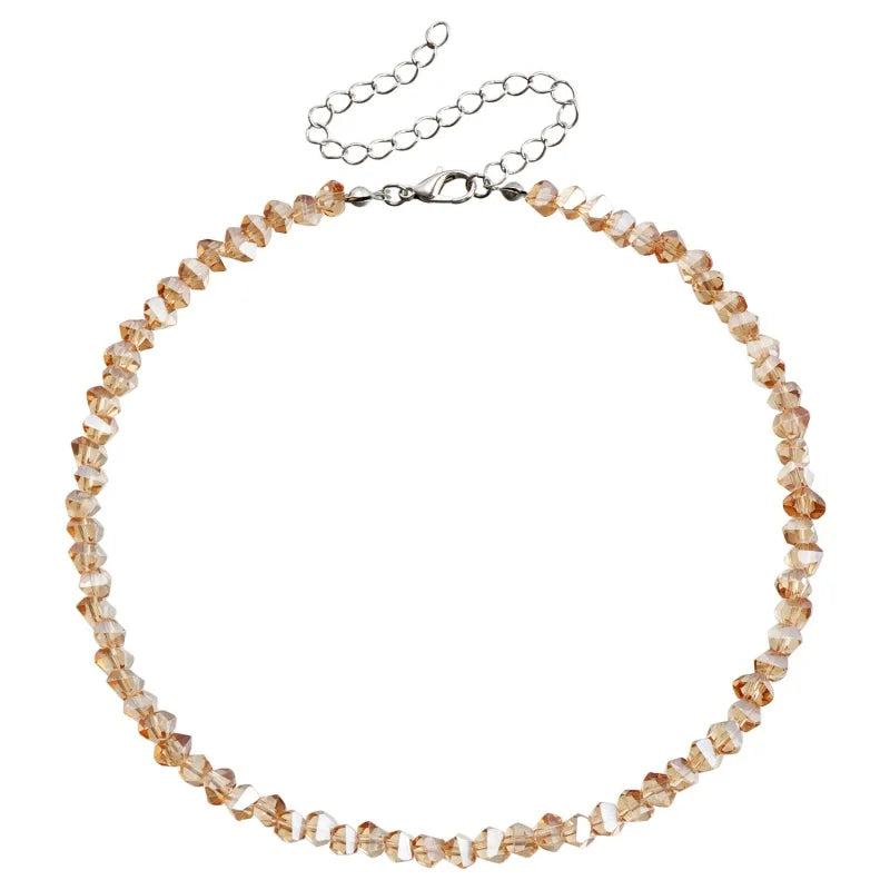Mulit-cut Glass Crystal Irregular Beaded Choker Necklace for Women Transparent Vintage Korean Collarbone Collar Neck Jewelry