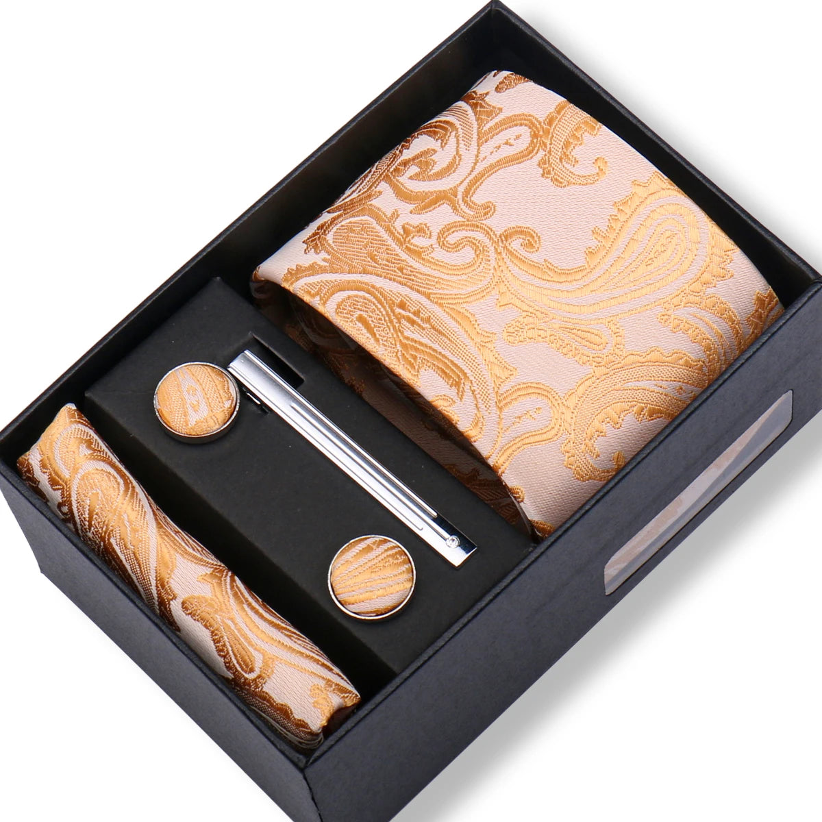 Fashion Elegant Men's Necktie Gift Box Striped Tie Handchief Cufflink Tie Clip 4 pcs Set Wedding Business Party Suit Accessories