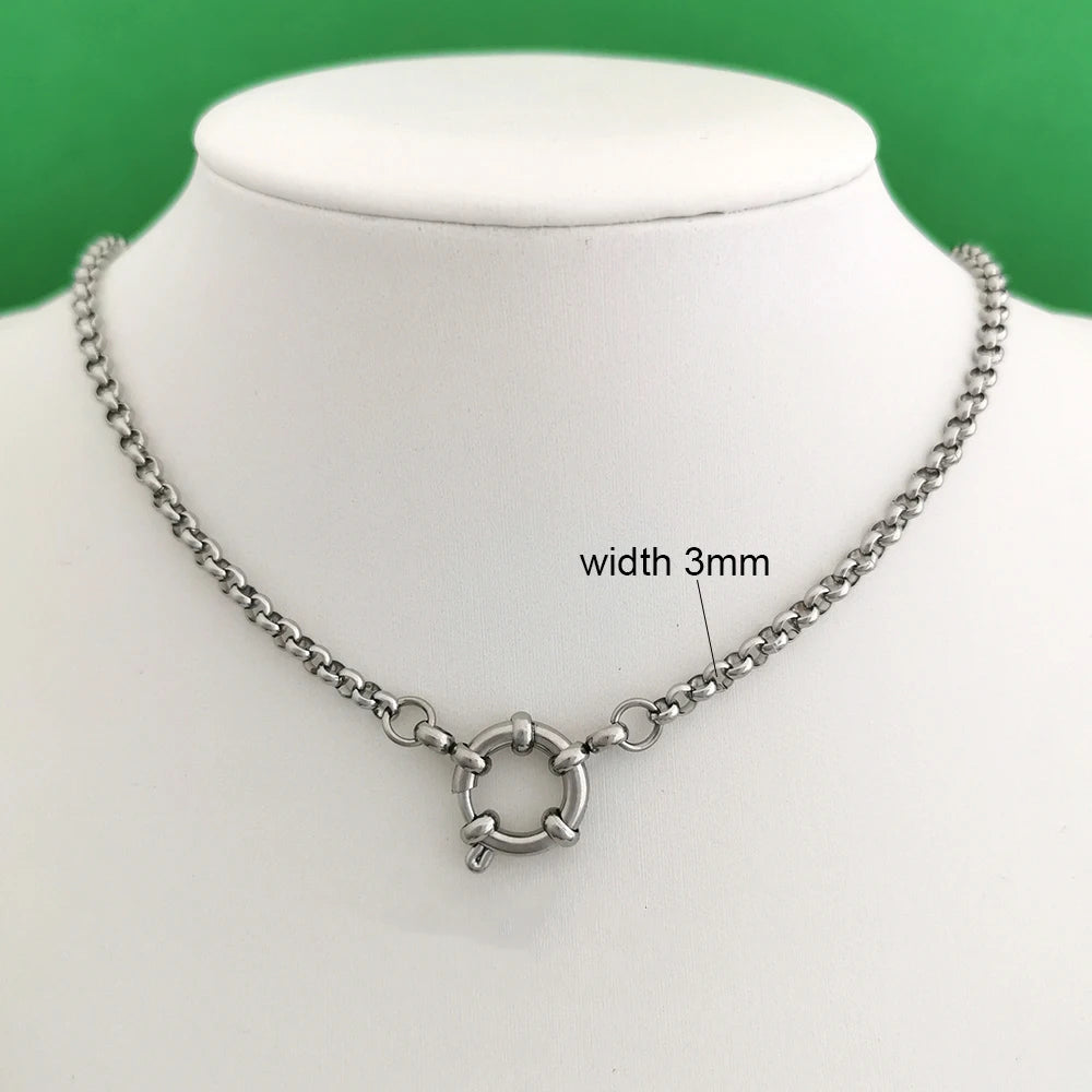 QMHJE Sailor Clasp Necklace Women Men Choker Stainless Steel Geometric Rolo Link Cuba Paperclip Chain Basic DIY PVD Gold Color