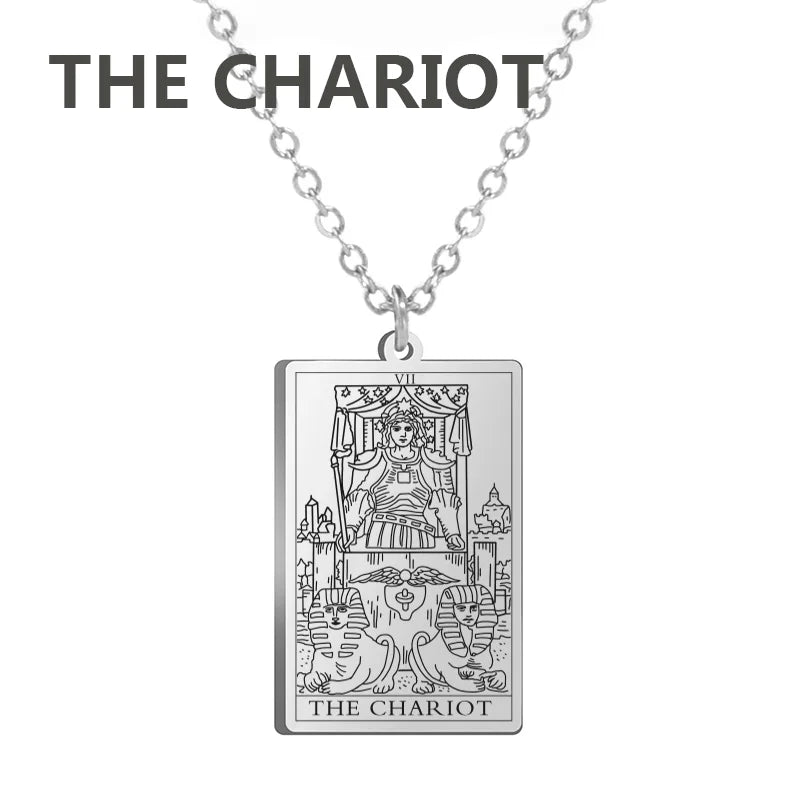 Dawapara Tarot Cards Necklace Women Stainless Steel Necklace Wealth Amulet Classic Tarot Major Arcana Divination Charm Jewelry