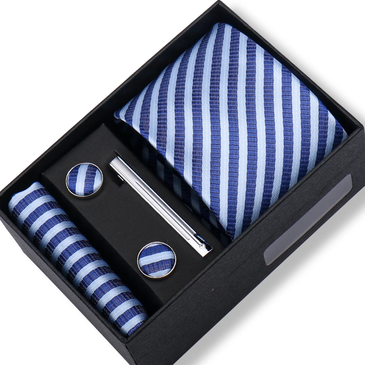 Fashion Elegant Men's Necktie Gift Box Striped Tie Handchief Cufflink Tie Clip 4 pcs Set Wedding Business Party Suit Accessories