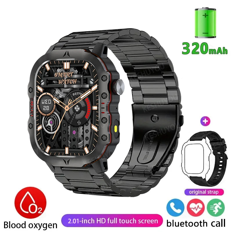 LAXASFIT Smart Watch Military Grade Toughness Bluetooth Voice Call LED Flashlight IP68 Waterproof Outdoor Sports Smart Watch