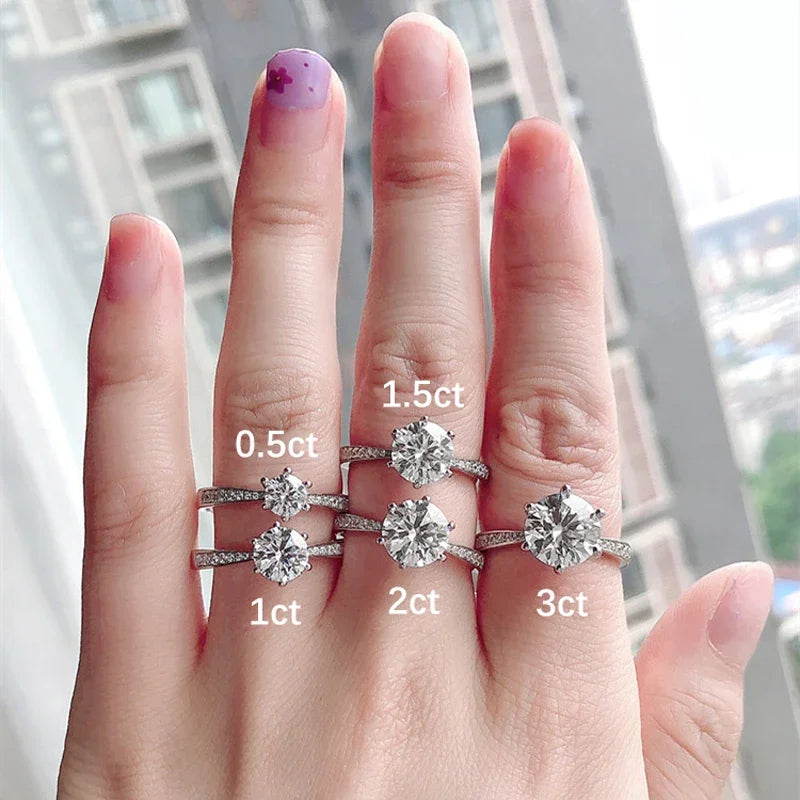 NKHOG Real 3 Carat Moissanite Rings For Women 925 Sterling Silver Classic 6 Claws Engagement Band Jewelry Romantic Wedding Ring