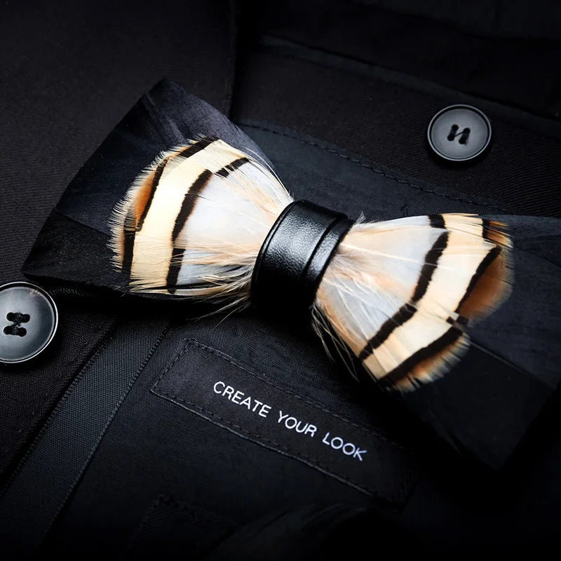 JEMYGINS New Design Men's Wedding Bow Tie Fashion Handmade Feather BowTie Gift for Birthday Party Men Bow Tie Suit Accessories