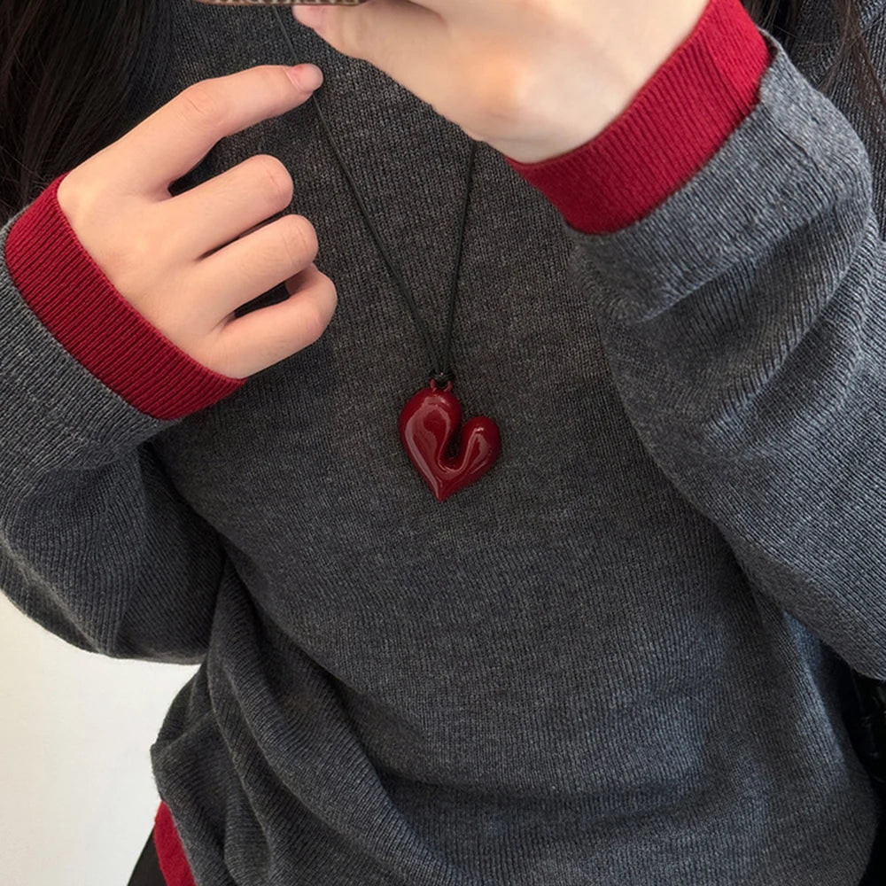 Red Heart Pendant Necklace vintage 80s Aesthetic Love inspired choker New Fashion Romantic Heart Necklace For Women