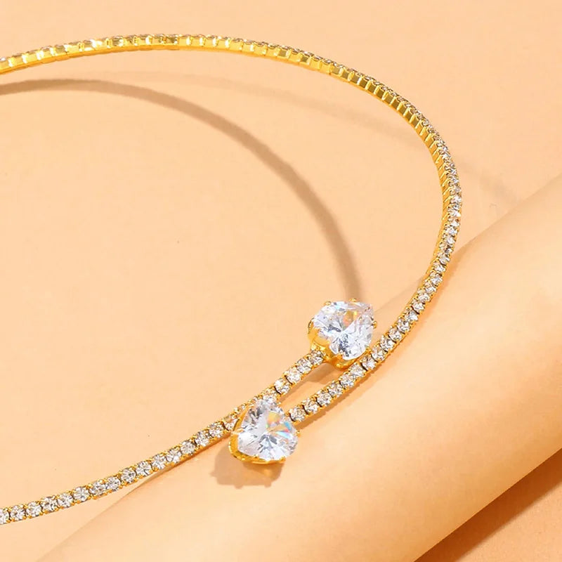 Fashion Rhinestone Large Pearls Heart Collar Choker Necklace for Women Simple Open Collar Necklace Torques Jewelry Accessories