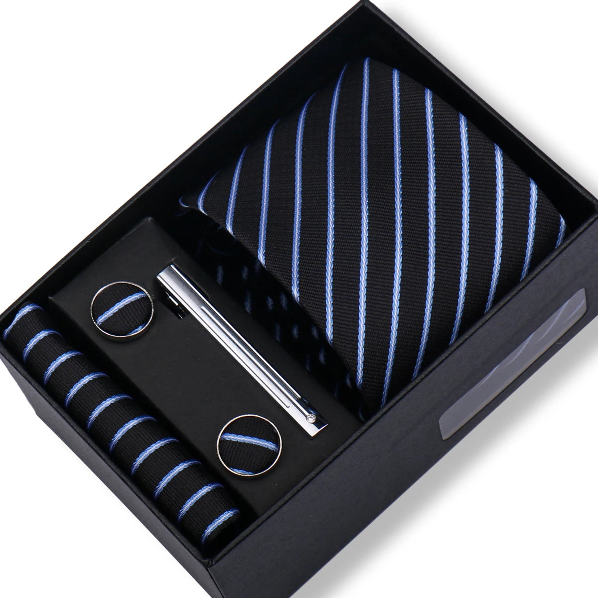 Fashion Elegant Men's Necktie Gift Box Striped Tie Handchief Cufflink Tie Clip 4 pcs Set Wedding Business Party Suit Accessories