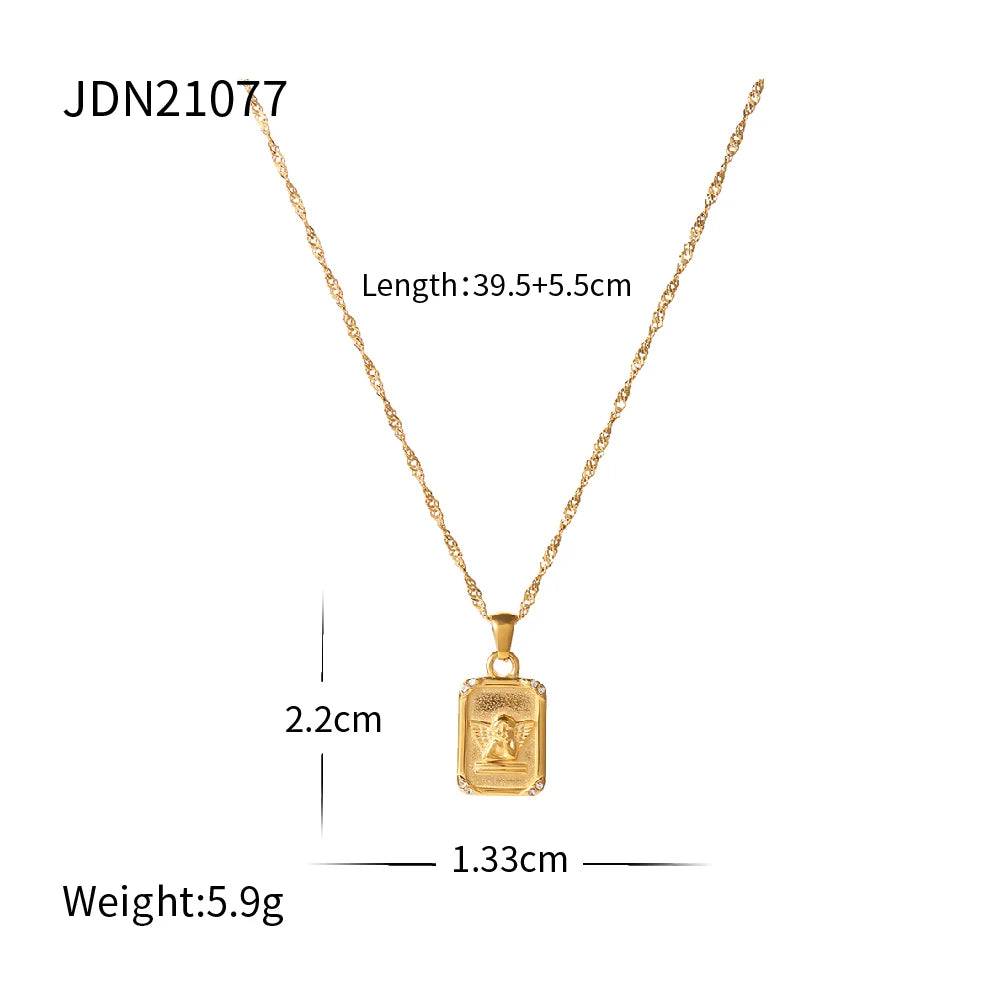 Uworld 316L Stainless Steel Angel Pendant Necklace Necklace Waterproof Simple Fashion Metal Texture Trendy Jewelry for Woman Gif