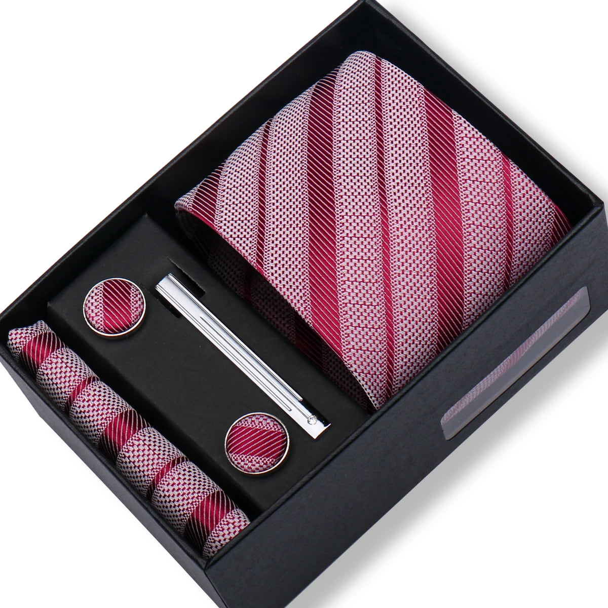 Fashion Elegant Men's Necktie Gift Box Striped Tie Handchief Cufflink Tie Clip 4 pcs Set Wedding Business Party Suit Accessories