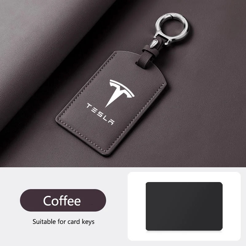 Leather Car Smart NFC Card Key Case Fob Cover Protector Shell For Tesla Model 3 Model S Model X Model Y Keychain Accessories