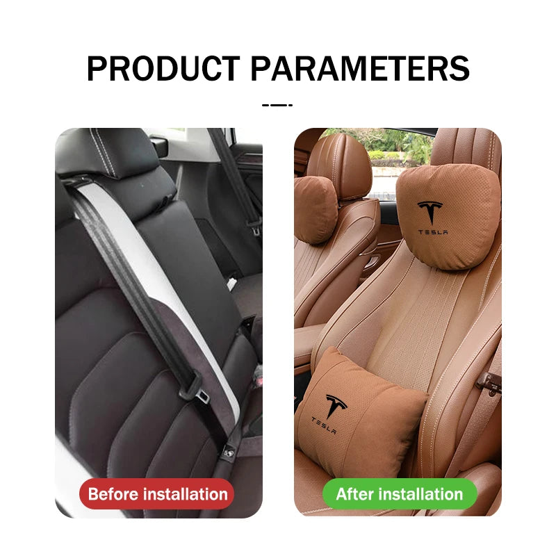 Suede Car Seat Neck Pillow Headrest Waist Lumber Support For Tesla Model 3 Y S X Roadster