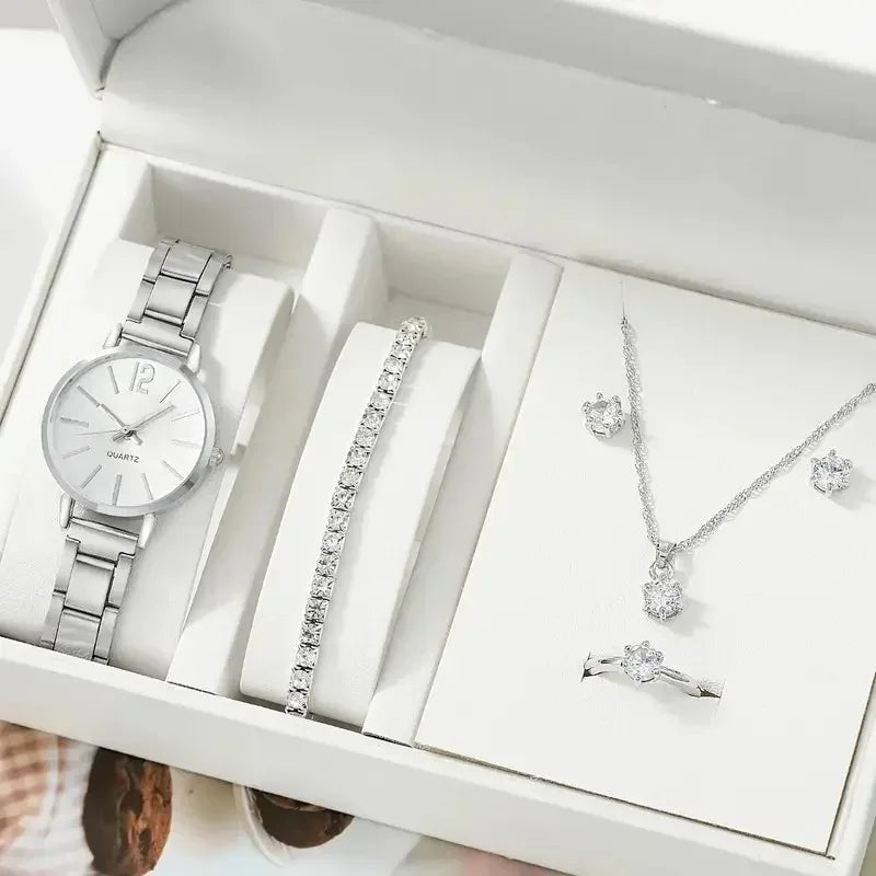 Womens Fashion Simple Digital Alloy Quartz Watch Bracelet 2 Piece Set Luxury Women Simple Dial Ladies Watch Reloj Mujer