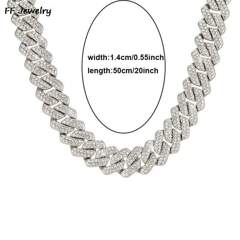 18/20/24inch Cuban Link Chain Hip Hop Men Necklace iced out paris chain 2 Row Rhinestone Paved Miami Rhombus Cuban men Necklace