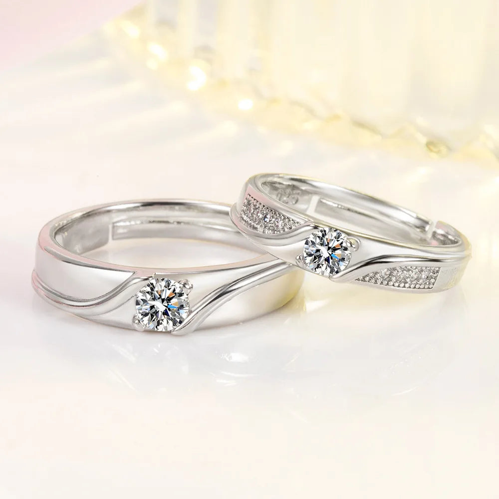 925 Sterling Silver Moissanite Diamond Couple Rings for Lovers Matching Wedding Jewelry Set
