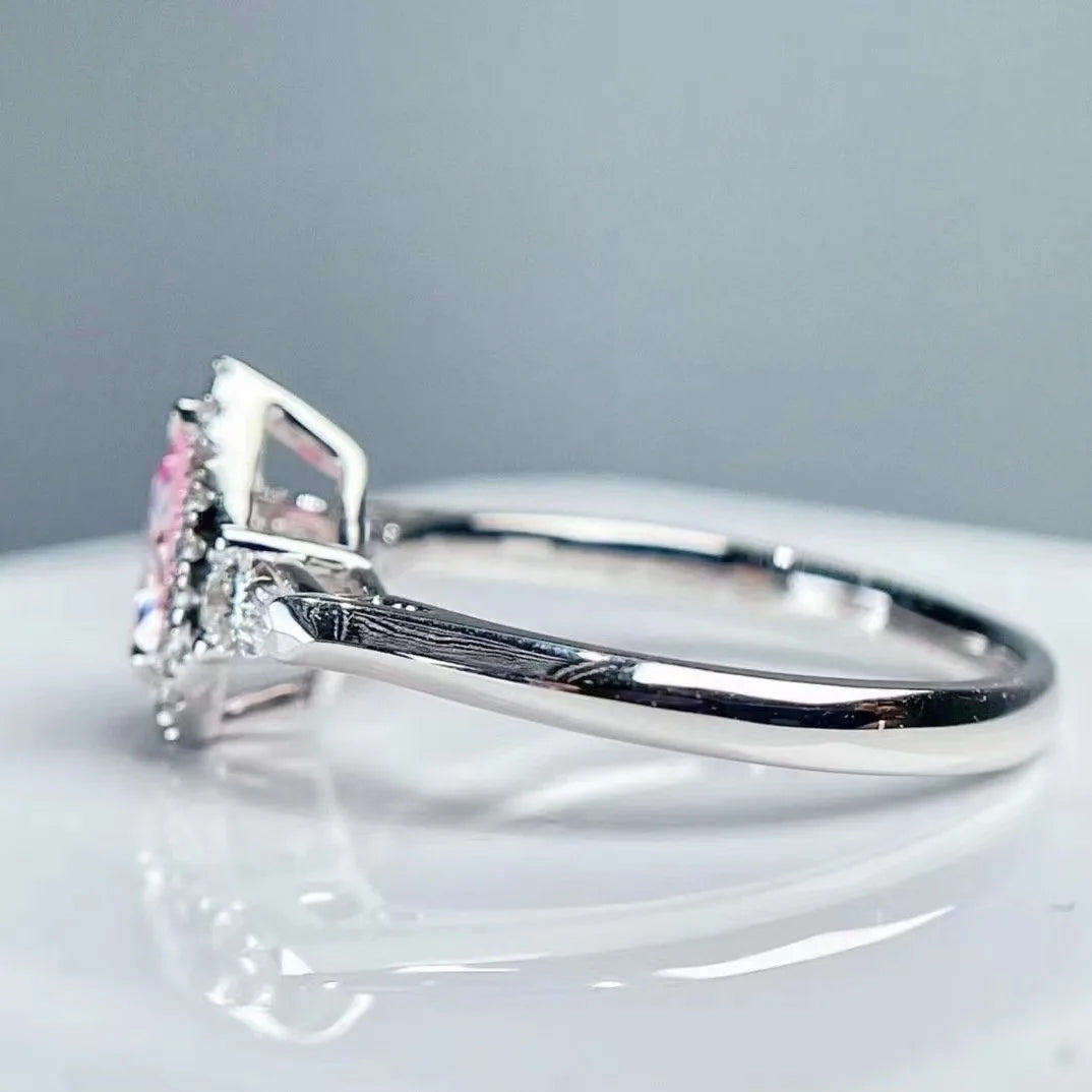SGARIT Jewelry 18K White Gold 0.55 Carat Ring Drop Shaped Clarity VS Pink Natural Diamond Ring for Woman Birthday Gift