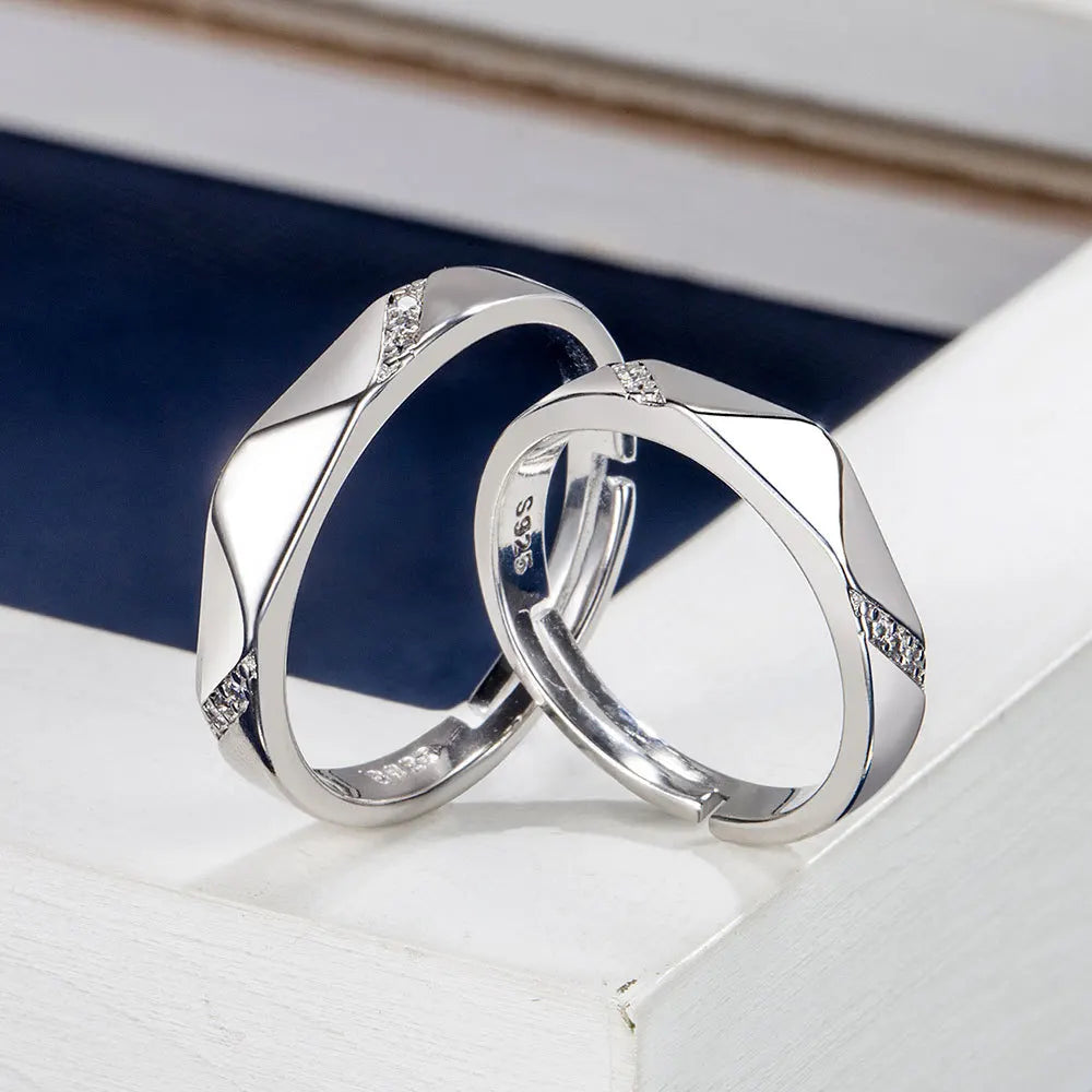 925 Sterling Silver Moissanite Diamond Couple Rings for Lovers Matching Wedding Jewelry Set