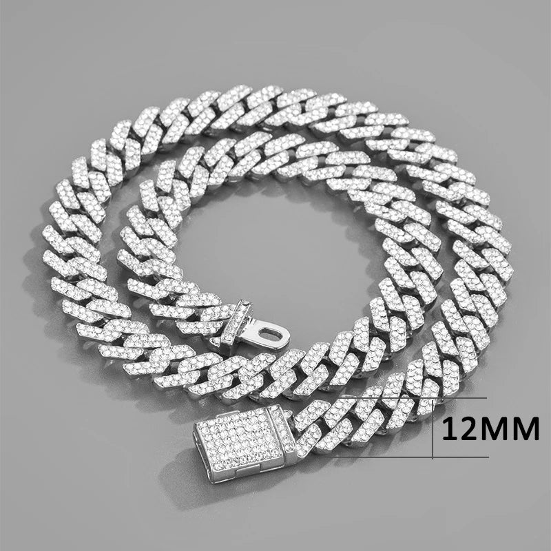 18/20/24inch Cuban Link Chain Hip Hop Men Necklace iced out paris chain 2 Row Rhinestone Paved Miami Rhombus Cuban men Necklace