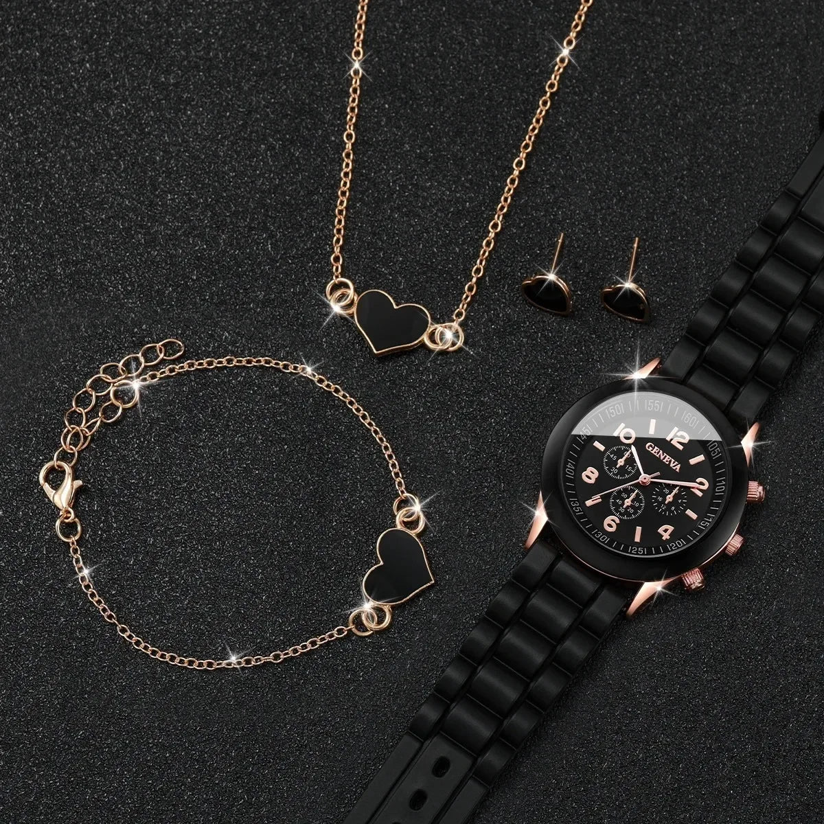 4PCS/Set Geneva Watch Fashion Silicone Band Women Watches Heart Jewelry Set ( Without Box )