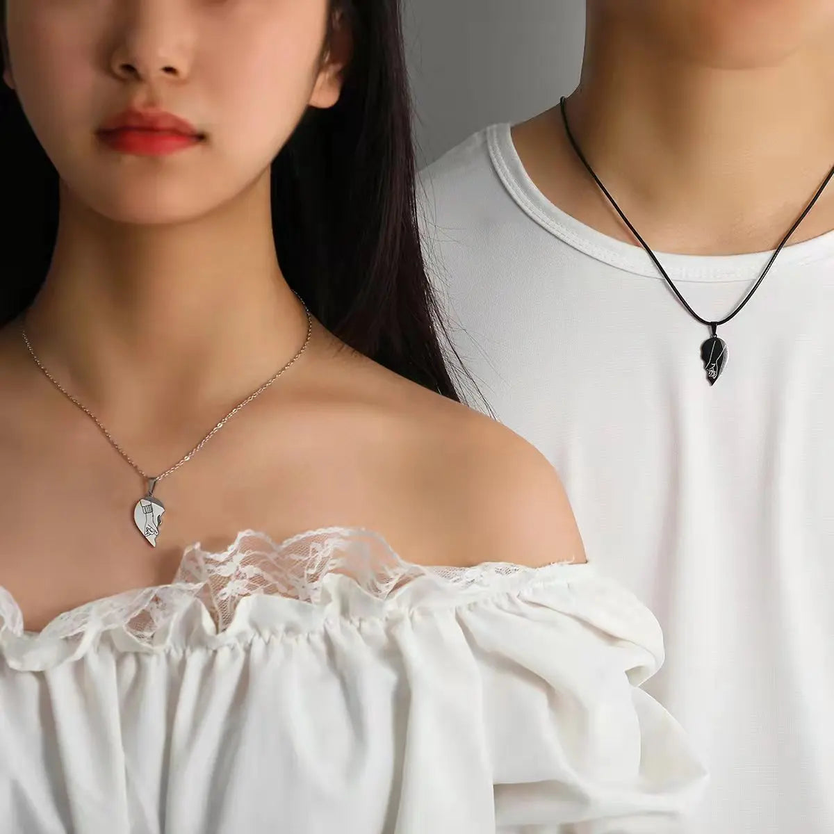 Fashion Stainless Steel Heart Puzzle Lock Key Pendant Couple Necklace Pendants Necklaces For Lovers Valentine's Day Jewelry