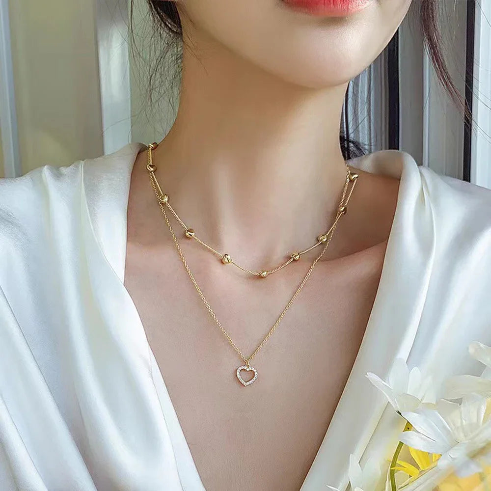 SUMENG 2024 New Fashion Kpop Pearl Choker Necklace Cute Double Layer Chain Pendant For Women Jewelry Girl Gift