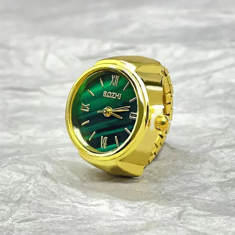New Hot Selling Creative Alloy Shell Finger Round Green Dial Couple Men's And Women's Ring Watch
